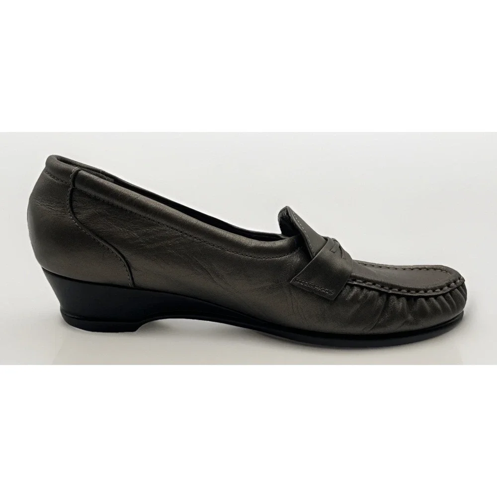 SAS Shoes Womens Size 8N Pewter EASIER‎ Leather Slip On Tripad Comfort Pewter